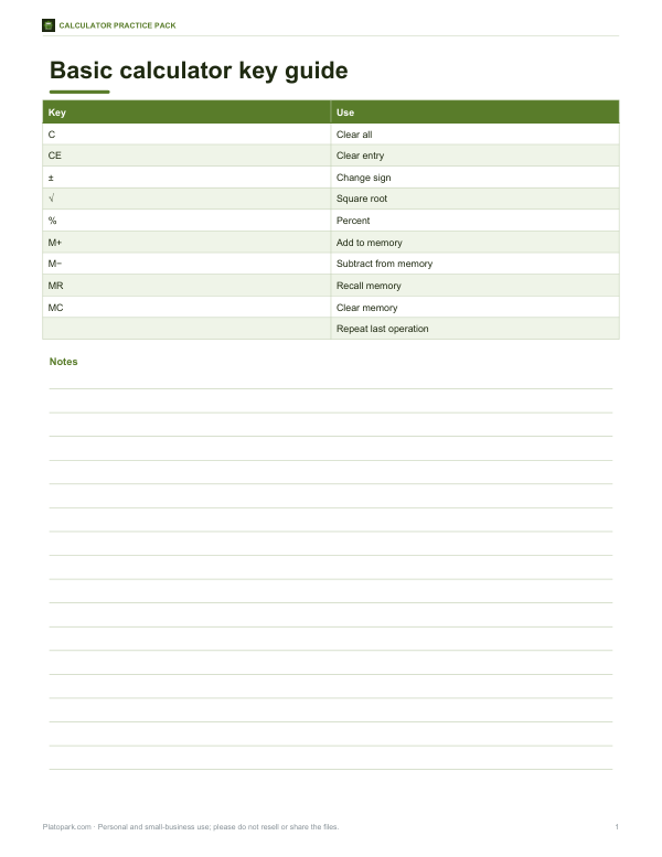 Preview of Printable Calculator Key Guide