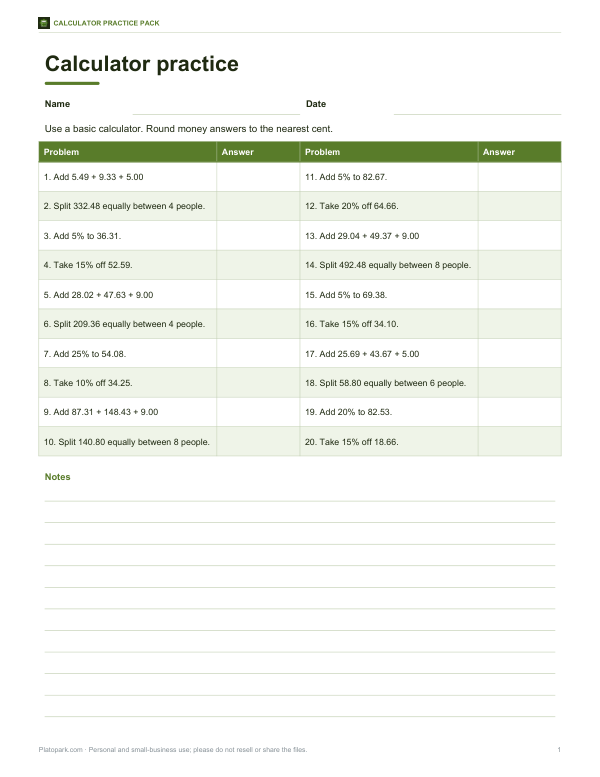 Preview of Printable Calculator Practice Worksheets